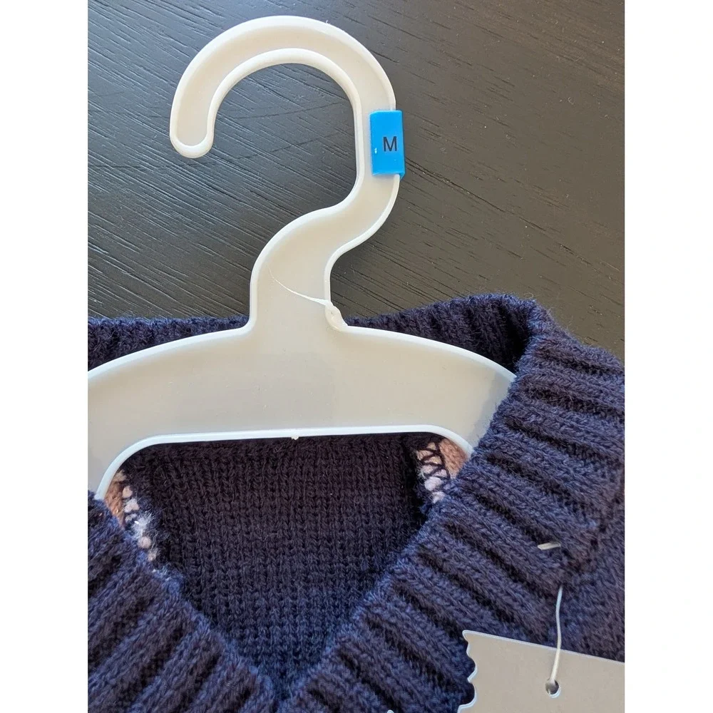 Fluffy Friends Dog Pet Cardigan Sweater Navy Blue Pink‎ Bow Knit Sz M Coquette
